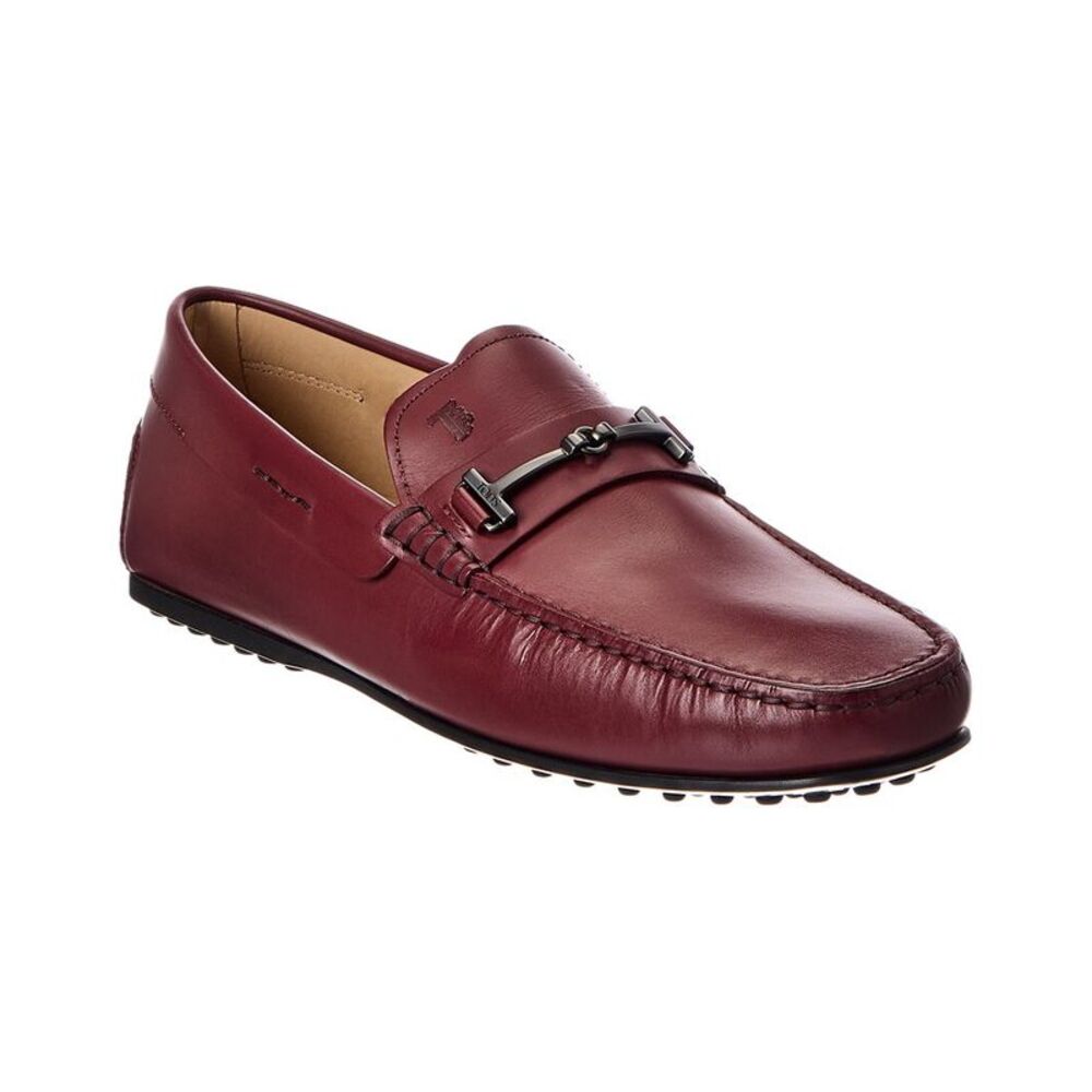 Tods Double T Fine City Grommet Leather Loafer, Red